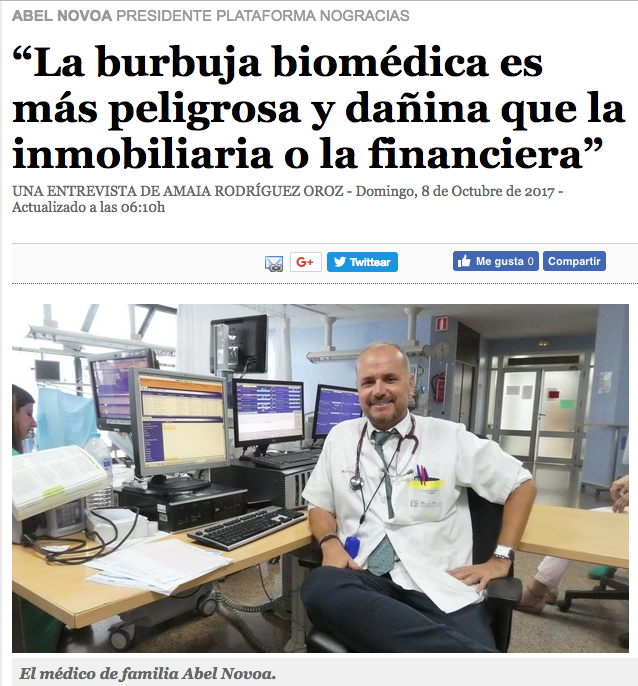 «La innovación biomédica es hoy por hoy el más perverso mecanismo de transferencia de dinero público a bolsillos privados que existe». Entrevista a Abel Novoa en Noticias de Navarra