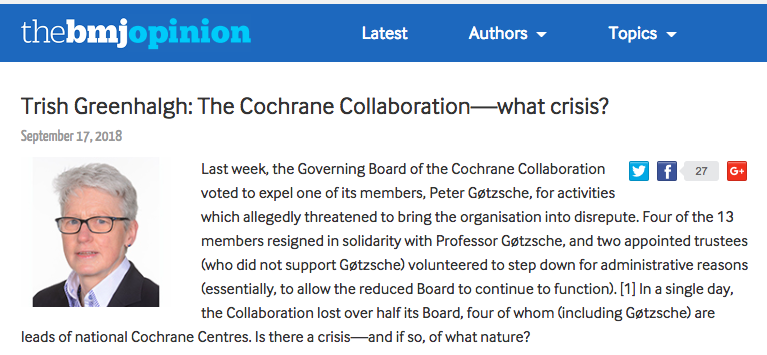 Greenhalgh is wrong about Cochrane crisis: it´s about science and democracy, not damage control