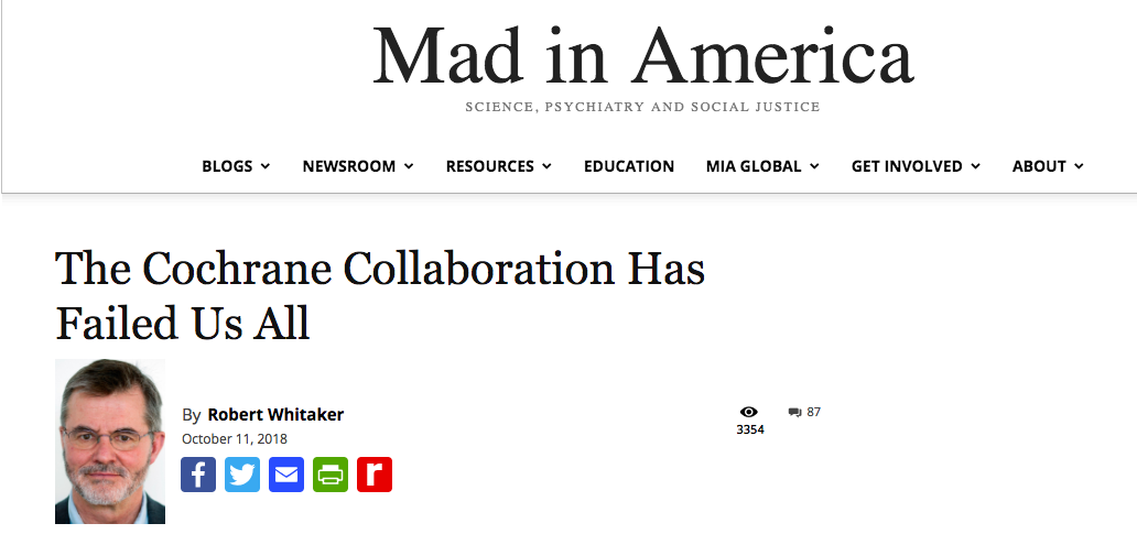 Cochrane ha fallado a la sociedad y, especialmente, a los enfermos y profesionales de la salud mental. Por Robert Whitaker